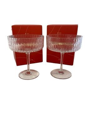 Set Of 2 Nespresso Champagne Coupes Glasses With Decorative Boxes - Paris & New